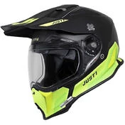 Motorcycle Adventure Helmet in Just1 J14-F ELITE Fiber Black Yellow Fluo