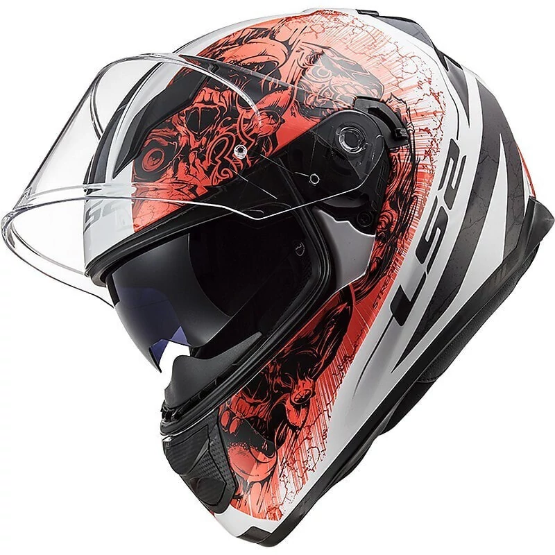 Full Face Motorcycle Helmet Double Visor Ls2 FF320 STREM EVO Throne White Orange