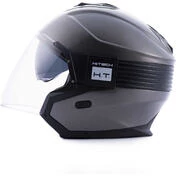 Moto Jet Helmet in Blauer HACKER Titanium Glossy Black Fiber