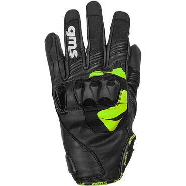GMS CURVE Black Green Leather Motorcycle мотоперчатки