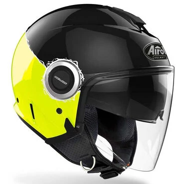 AIROH Helios Fluo Open Face Helmet Black / Yellow Gloss