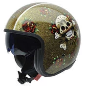 NZI Rolling 4 Sun Open Face Helmet Glossy Skull ´N Roses