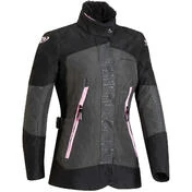 Woman Motorcycle Jacket In Ixon BLOOM Anthracite Black Pink Fabric