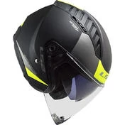 Double Visor Motorcycle Helmet Jet Ls2 OF600 Copter URBANE Black Yellow Fluo Matt