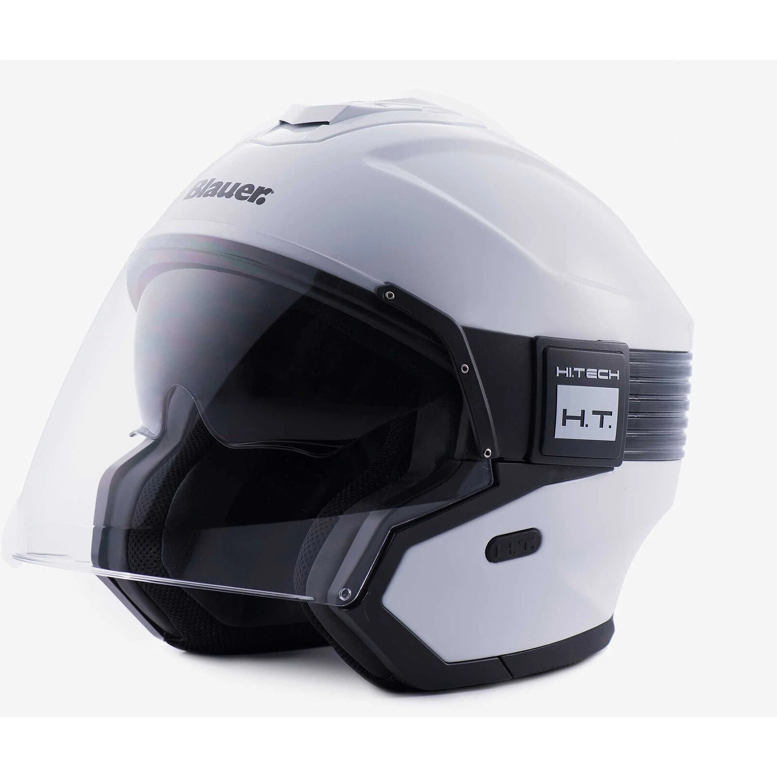 Jet Blauer motorcycle Мотошлем in HACKER BTR Pearl White black fiber
