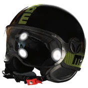 MOMO DESIGN FGTR Classic Open Face Helmet Stripes Matt Black / Yellow Fluo