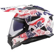 LS2 MX702 PIONEER 2 FANTASY Off-Road Full Face Motorcycle Мотошлем White Red Blue