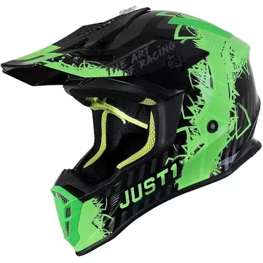 Moto Cross Enduro Мотошлем Just1 J38 MASK Black Green Glossy