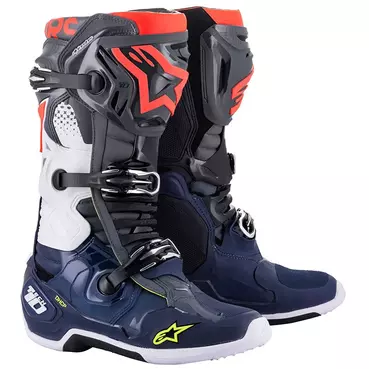 Alpinestars Tech 10 мотоботинки Grey Blue Fluo Red Красный
