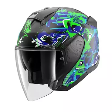 Shark Skwal Jet Pranz Mat Мотошлем Green Blue Зеленый