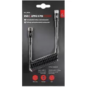 Spiral USB Cable Lamp Type-C > Apple 8 Pin - 100 cm - Black
