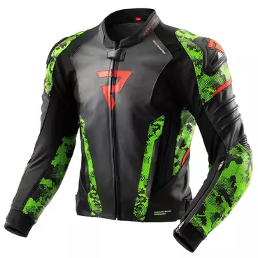 REBELHORN Veloce lederjacke Camo Black / Green / Fluor Red